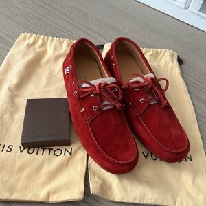 Louis Vuitton Men's Red Suede Slip-On Loafers